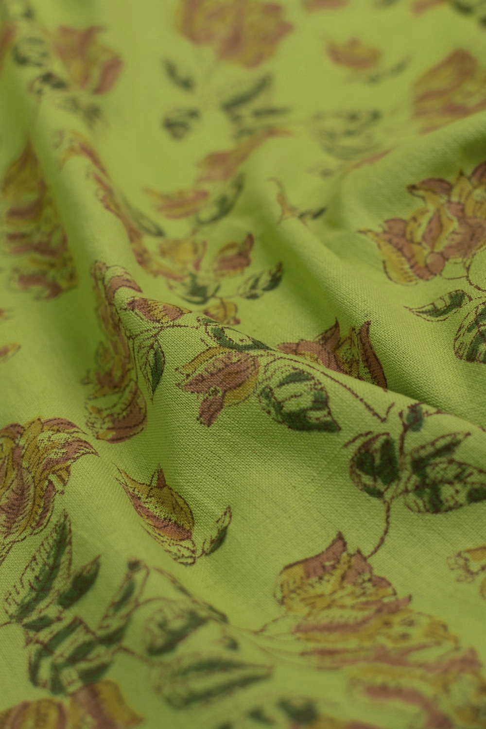Green Block Printed Mangalagiri Cotton Fabric