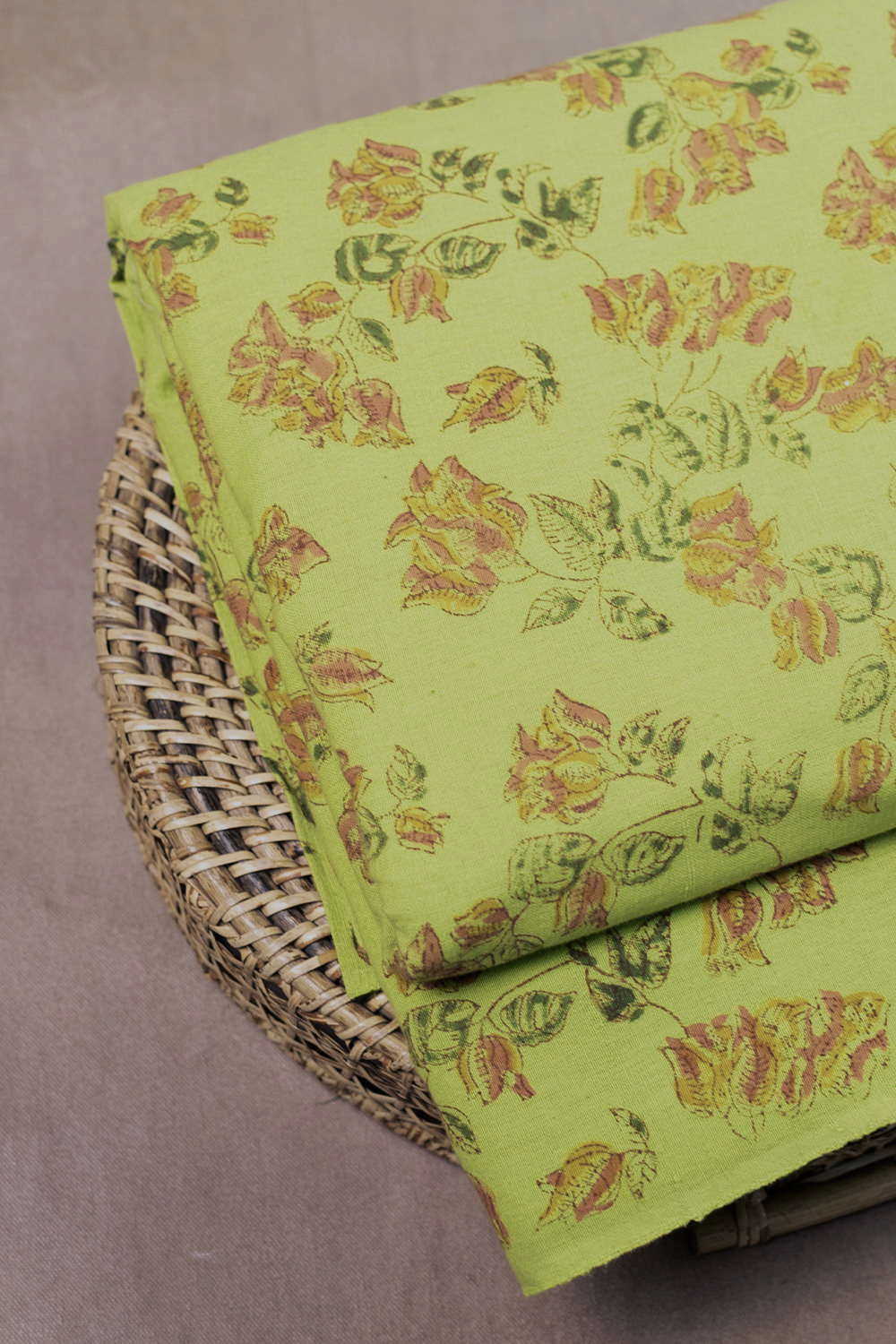 Green Block Printed Mangalagiri Cotton Fabric