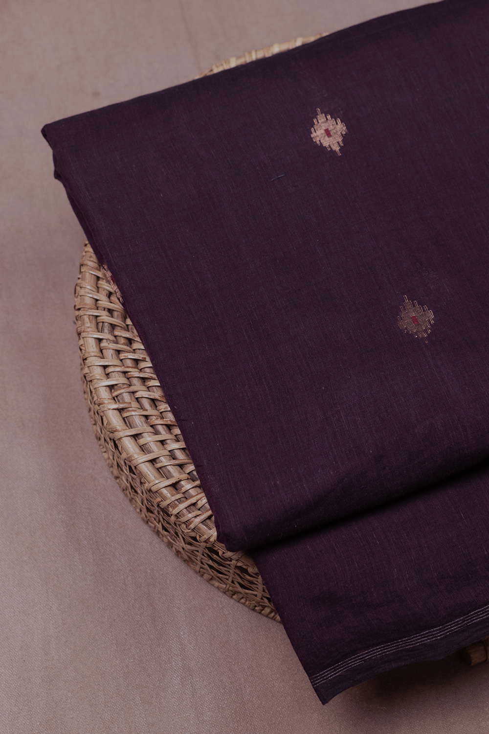 Zari Butta on Purple Jamdani Cotton Fabric