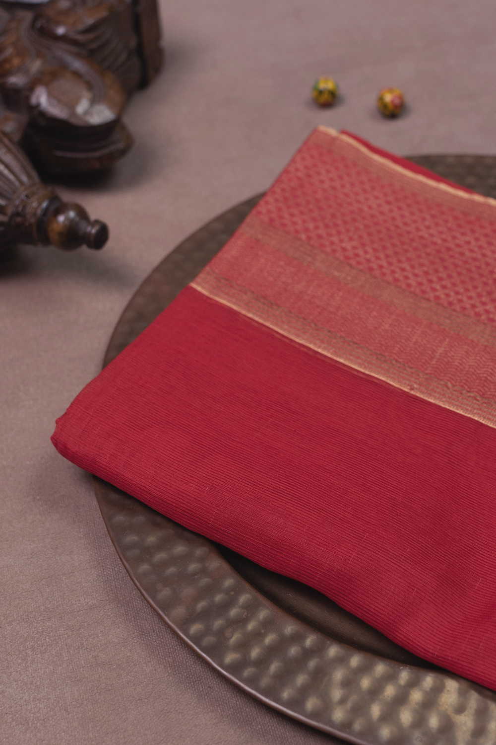 Zari Border on Red Chanderi Silk Cotton Dupatta