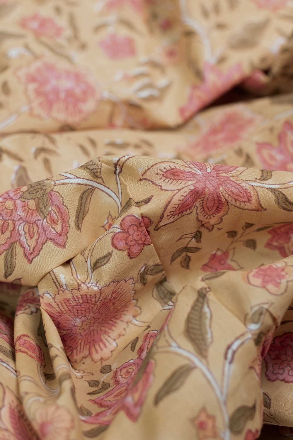 Leafy Floral Garden Sanganeri Cotton Fabric