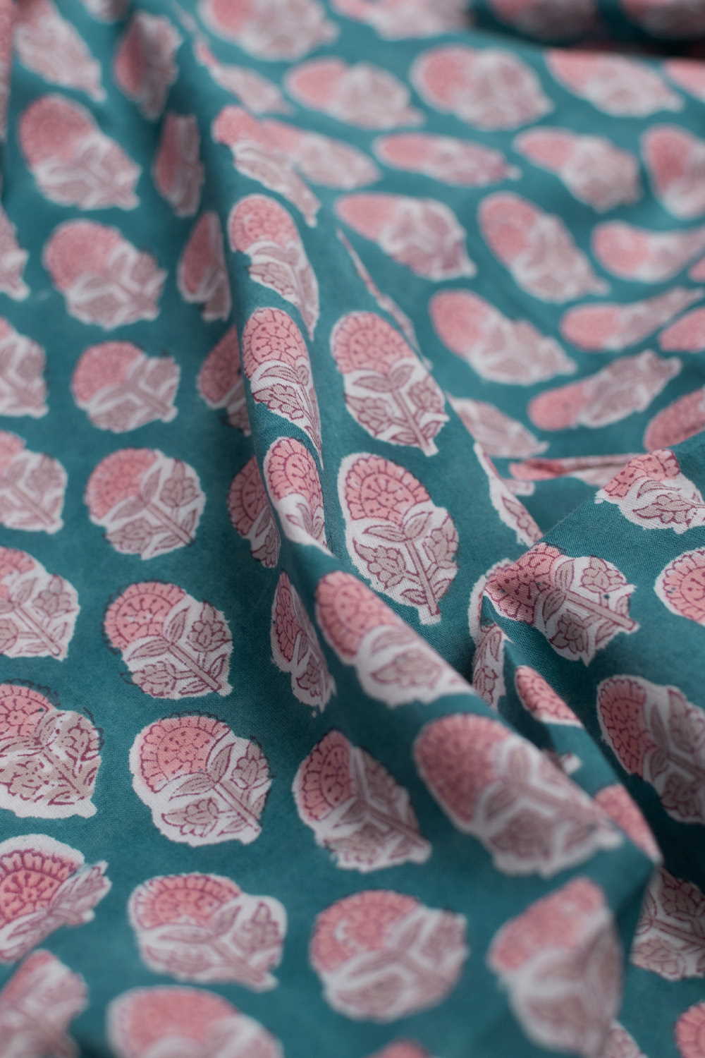 Pink Butta on Green Sanganeri Cotton Fabric-1.35m