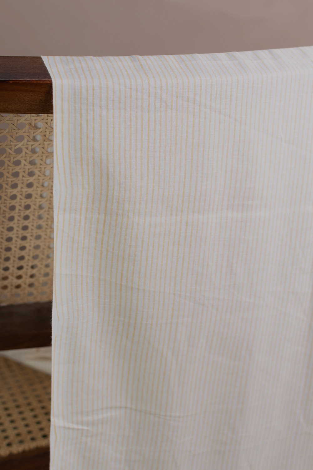 Yellow Lines - Cream Sanganeri Cotton Fabric