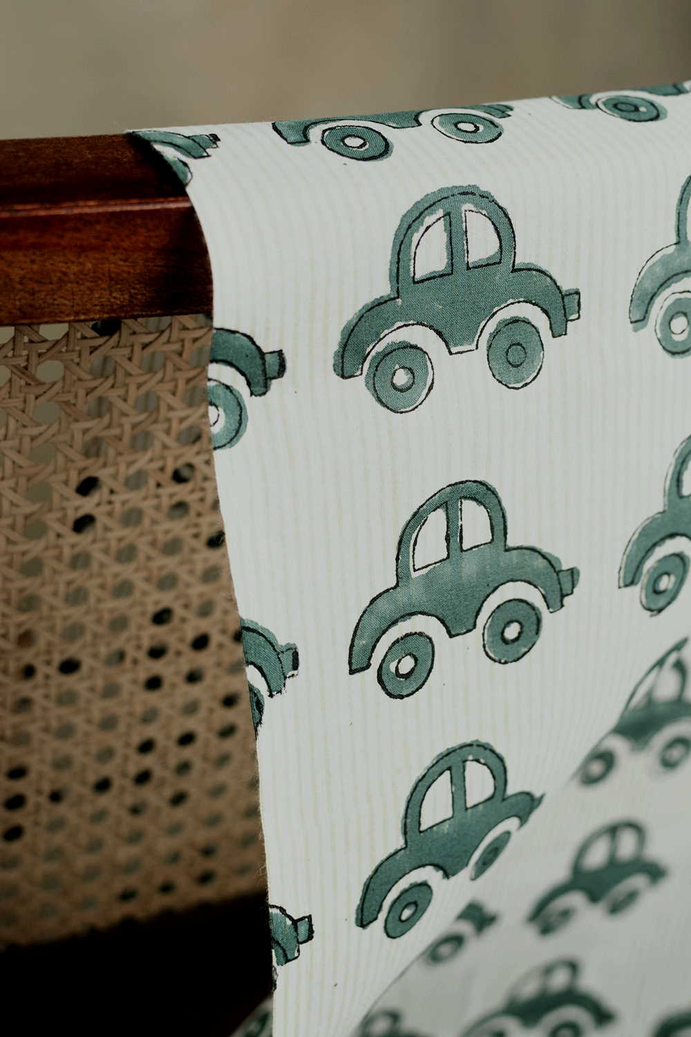 Green Car with Striped Sanganeri Cotton Fabric