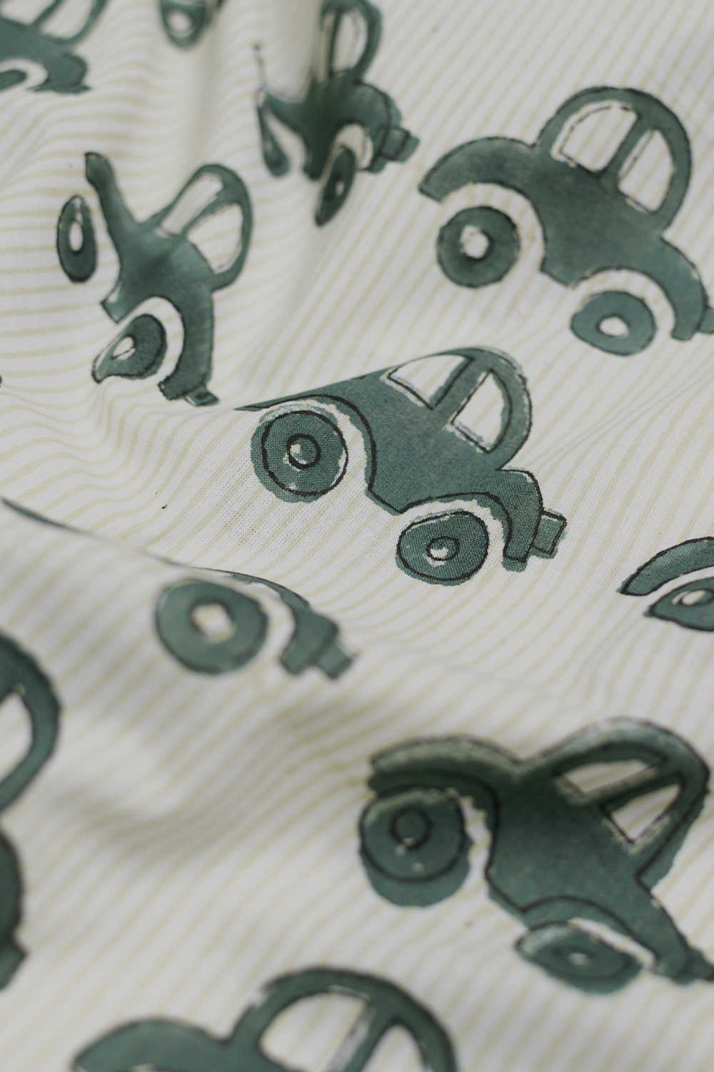 Green Car with Striped Sanganeri Cotton Fabric