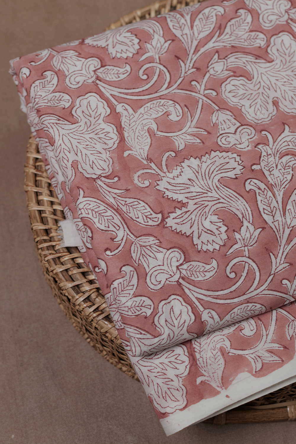Off-White Florals On Peach Sanganeri Fabric