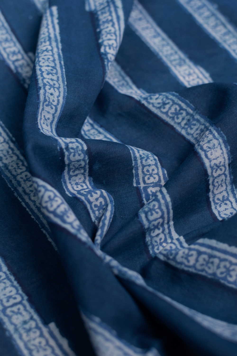 Cream Stripe Pattern - Indigo Dabu Cotton Fabric