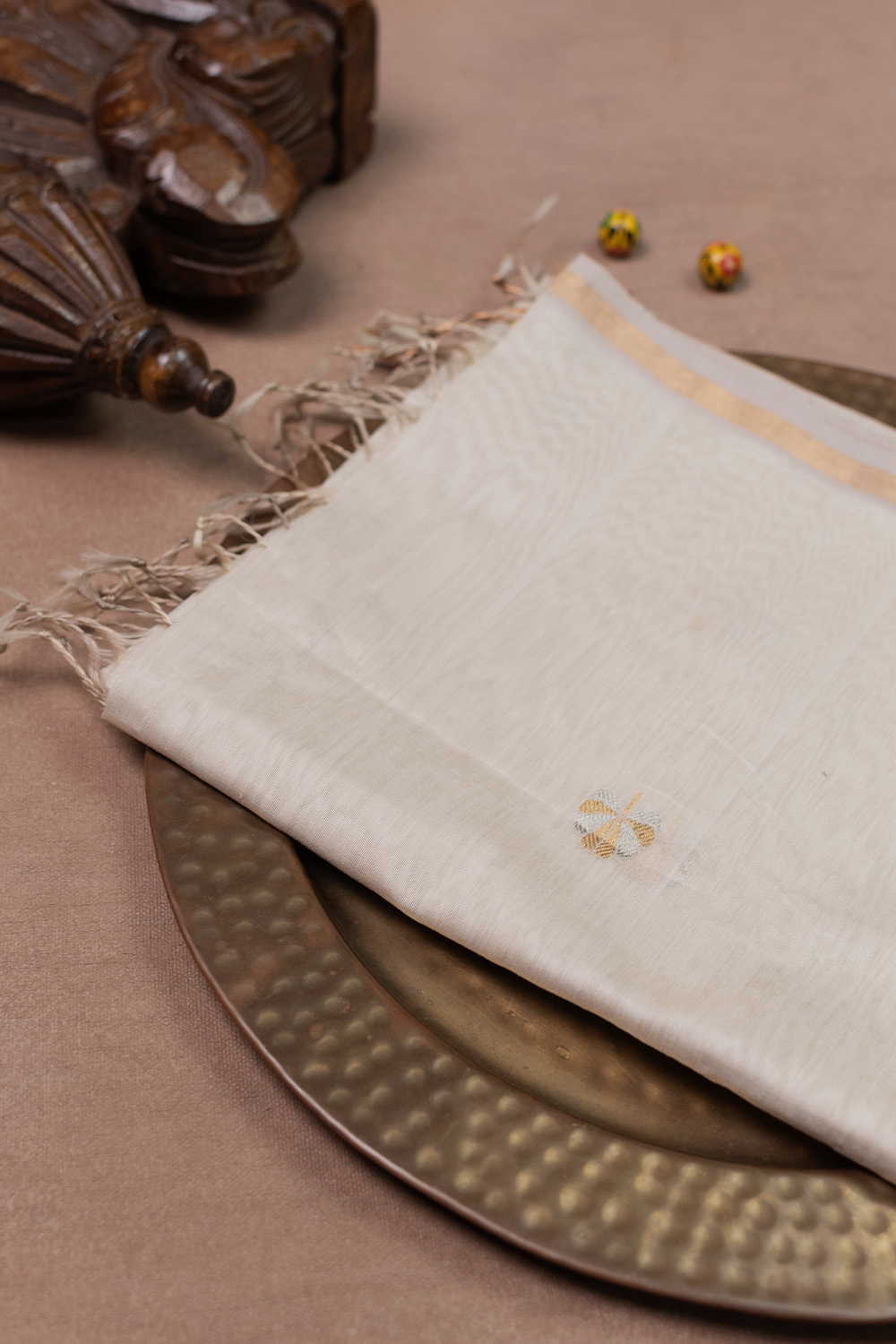 Cream with Zari Butta Chanderi Silk Cotton Dupatta