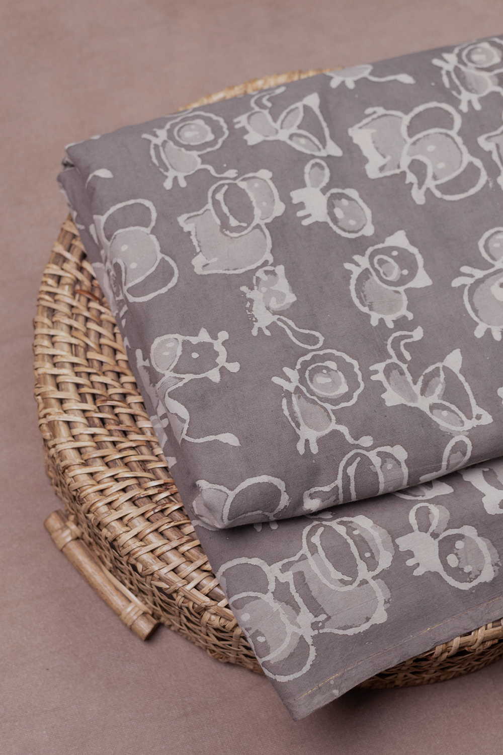Wild Animals - Grey Dabu Cotton Fabric