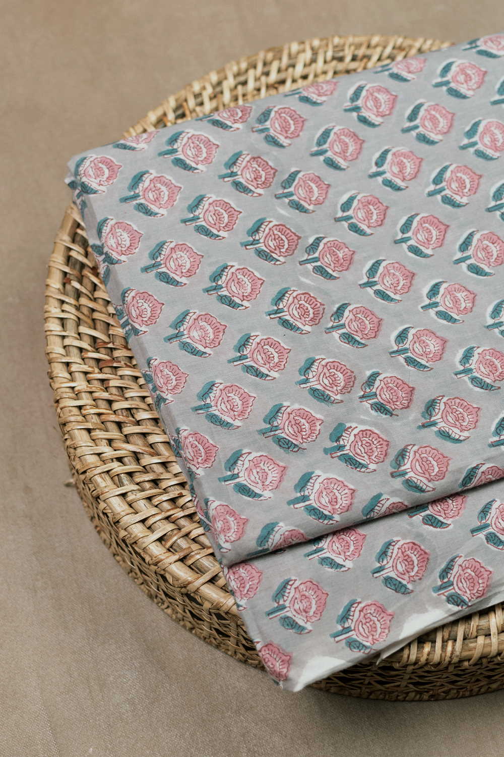 Little Butta - Grey Sanganeri Cotton Fabric