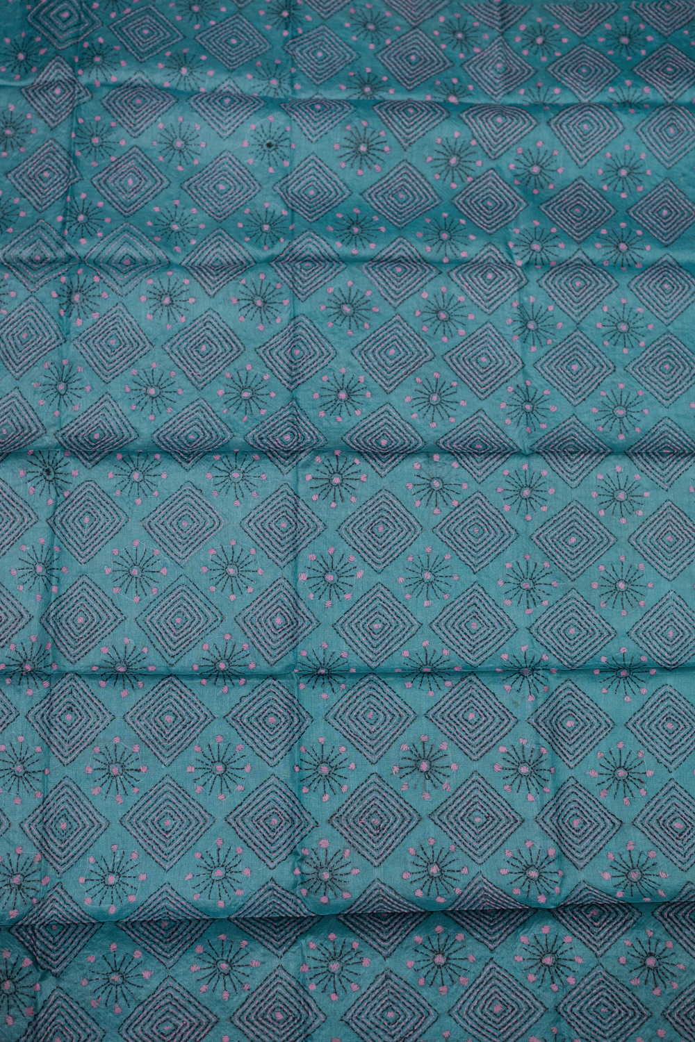 Green Mangalagiri Cotton saree with Kantha Blouse