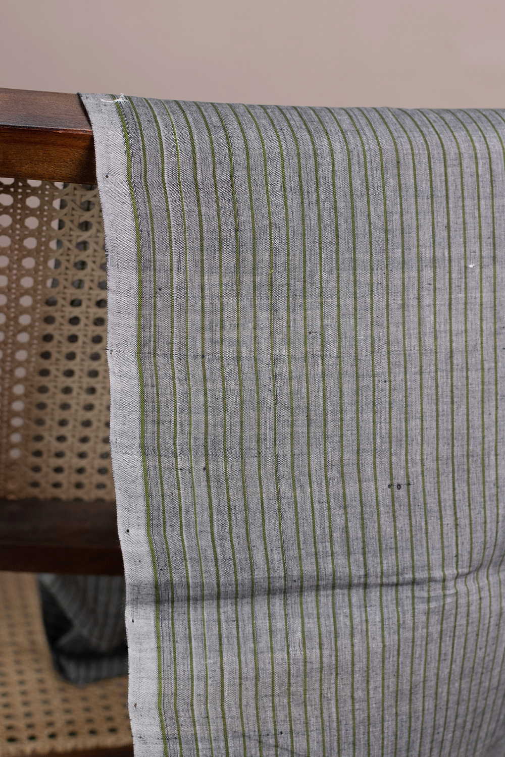 Green Stripe on Grey Mangalagiri Cotton Fabric