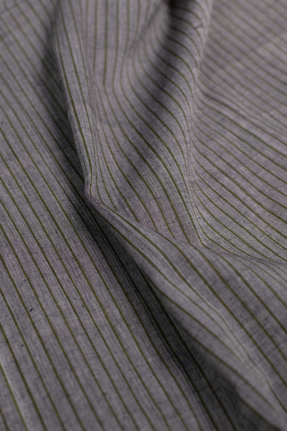 Green Stripe on Grey Mangalagiri Cotton Fabric