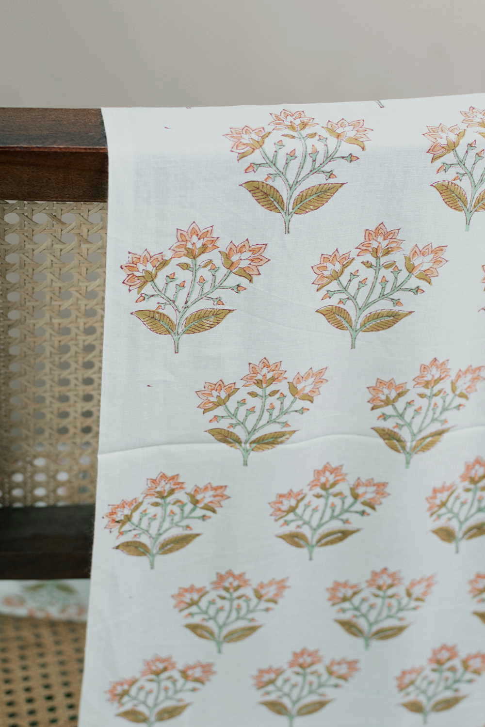 Off-White with Butta Floral Sanganeri Cotton Fabric