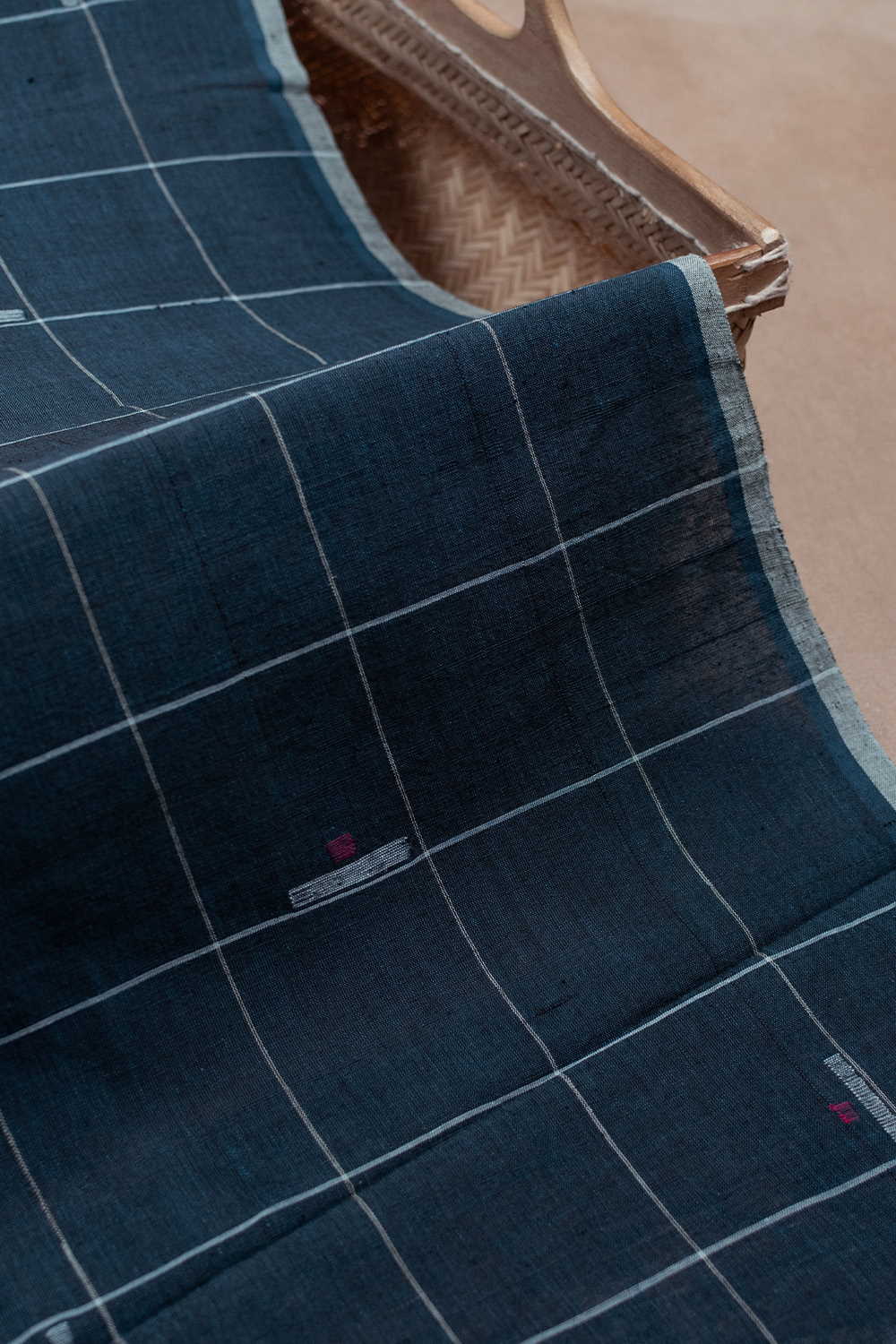 Butta & Stripe on Blue Handwoven Cotton Fabric - 1m