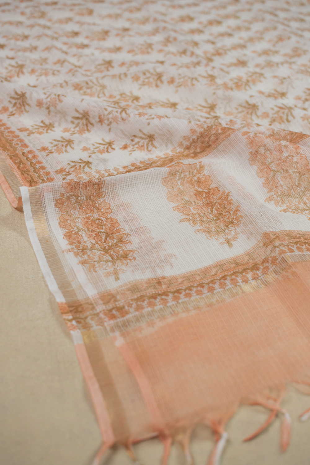 Cream with Florets Kota Cotton Dupatta