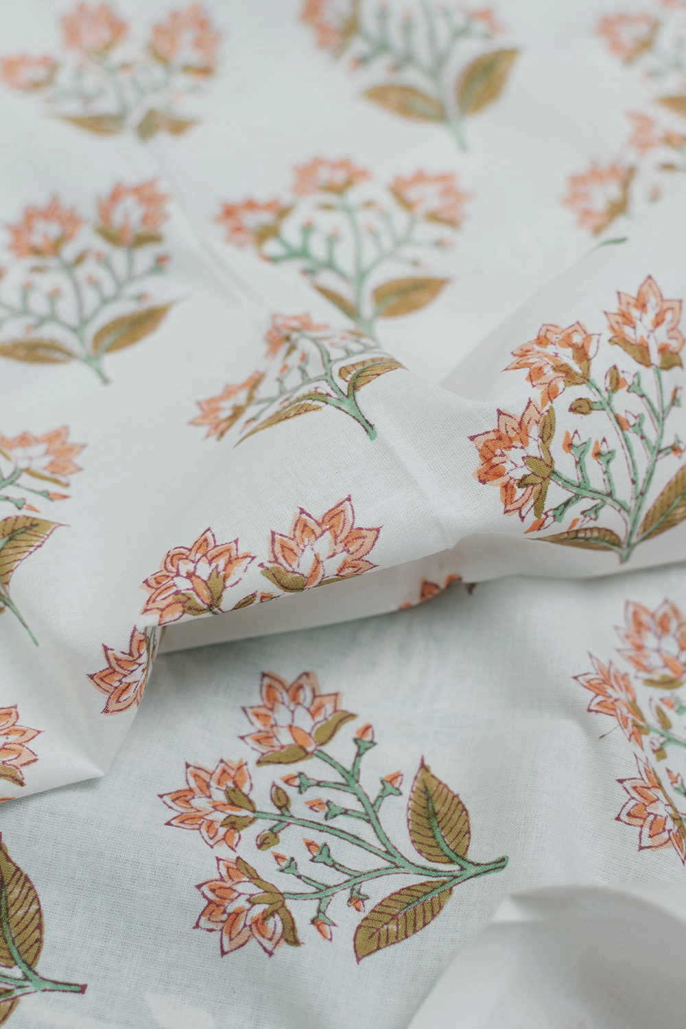 Off-White with Butta Floral Sanganeri Cotton Fabric