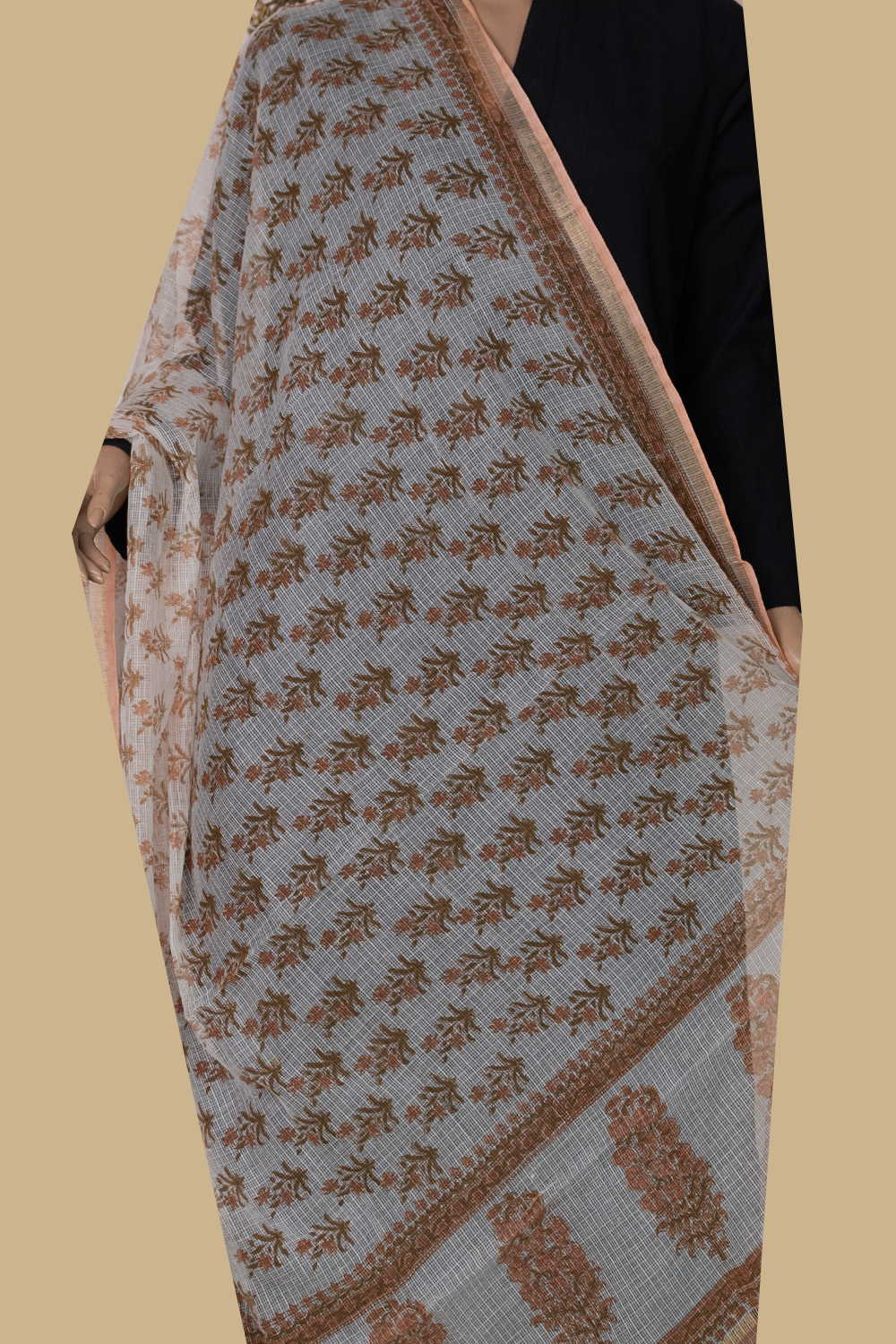 Cream with Florets Kota Cotton Dupatta
