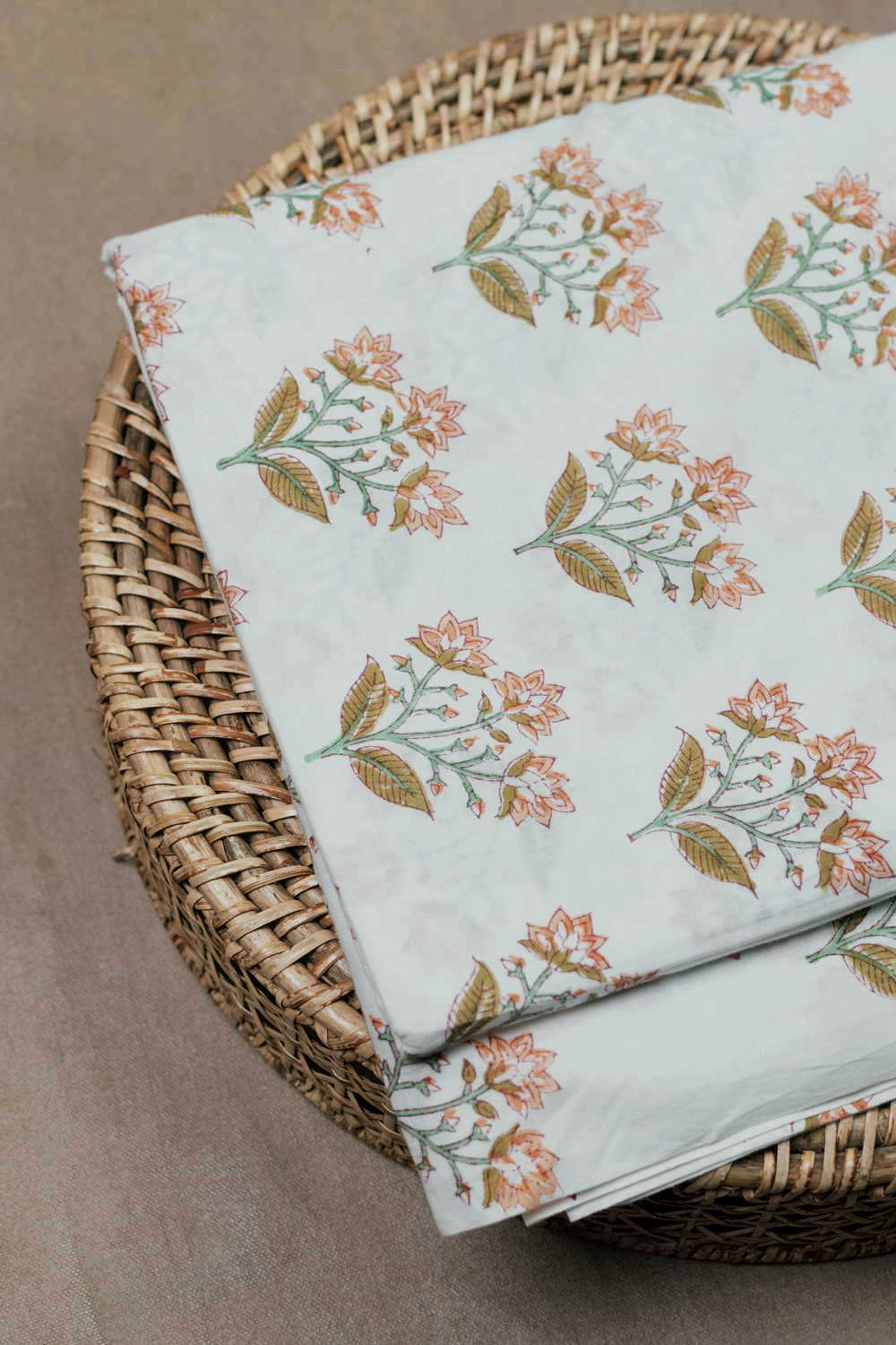 Off-White with Butta Floral Sanganeri Cotton Fabric