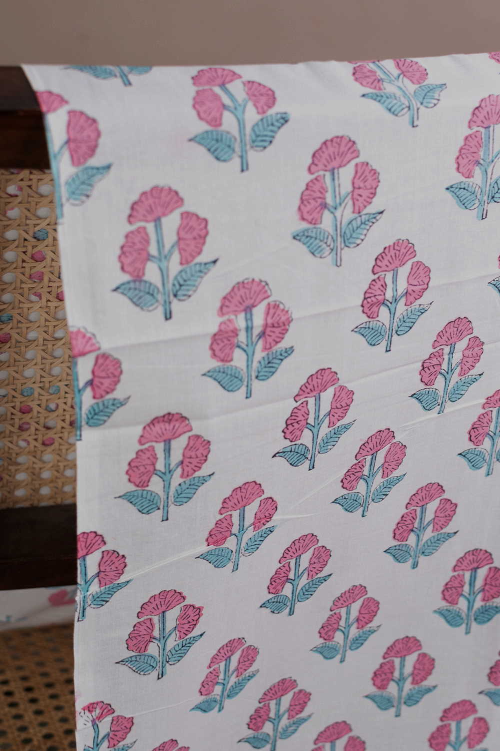 Pink Tri Butta Sanganeri Cotton Fabric