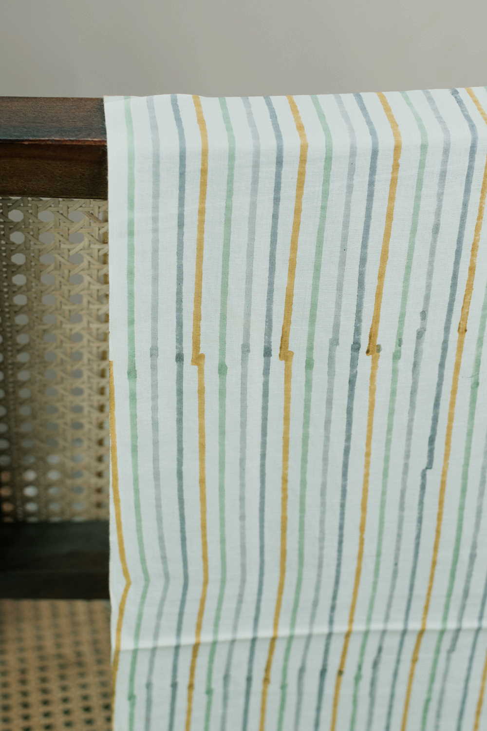 Stripes on Cream Sanganeri Cotton Fabric