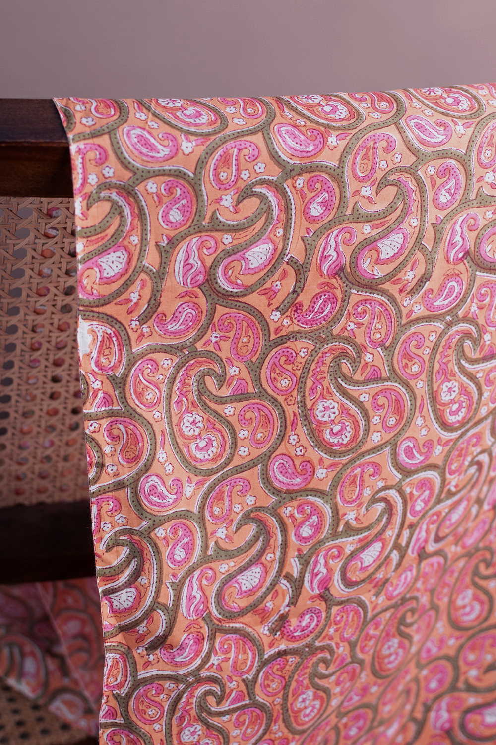 Spring Floral on Peach Sanganeri Cotton Fabric - 0.75m