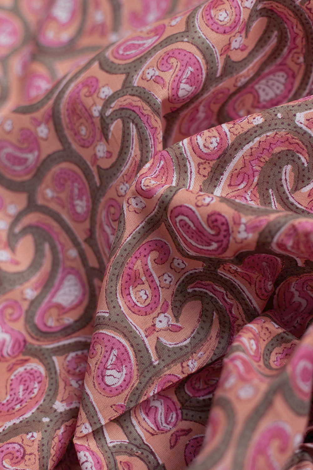 Spring Floral on Peach Sanganeri Cotton Fabric - 0.75m
