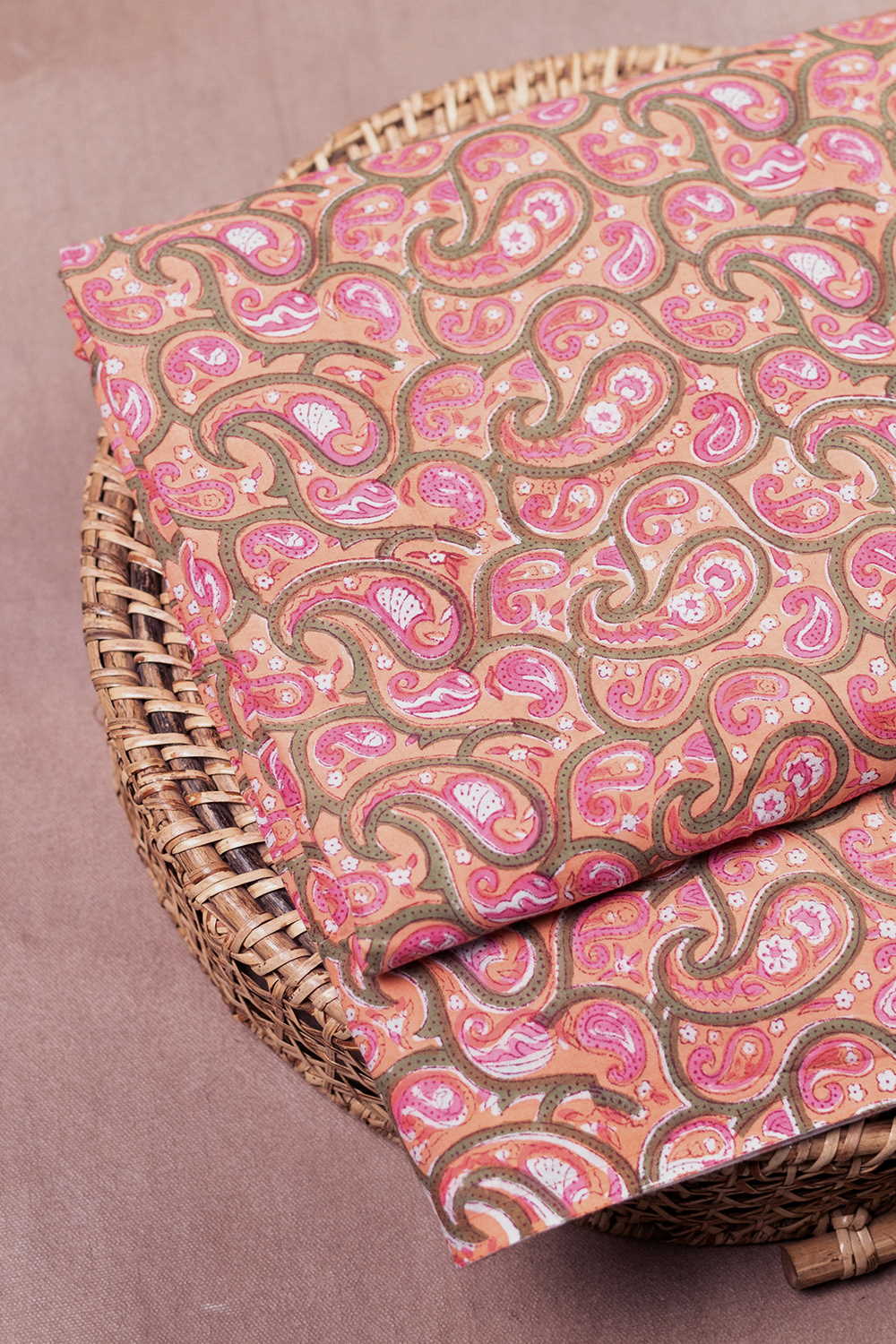 Spring Floral on Peach Sanganeri Cotton Fabric - 0.75m
