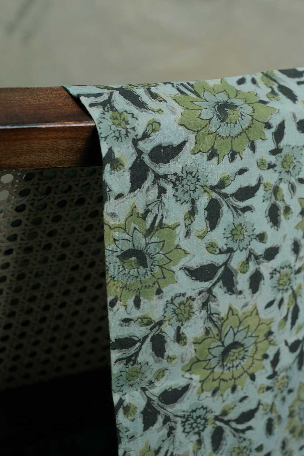 Green Floral Garden Bagru Cotton Fabric-0.5 m