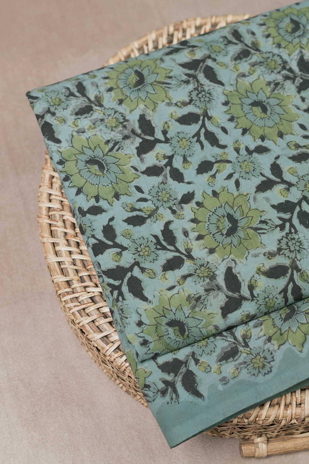 Green Floral Garden Bagru Cotton Fabric-0.5 m