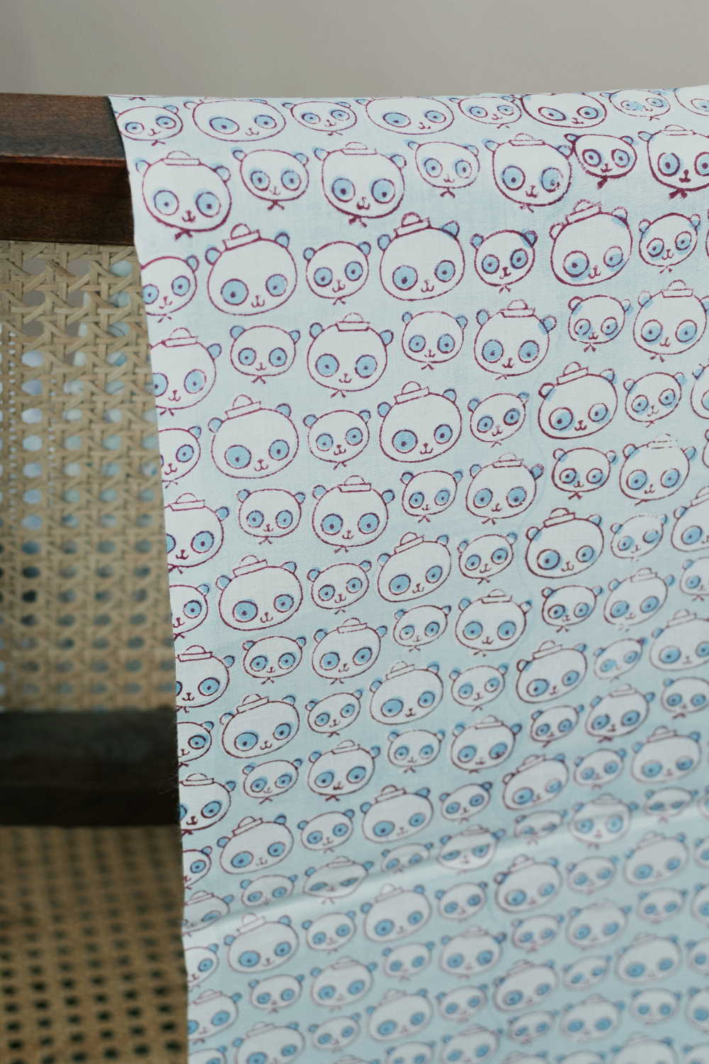 Baby Panda - Blue Sanganeri Cotton Fabric