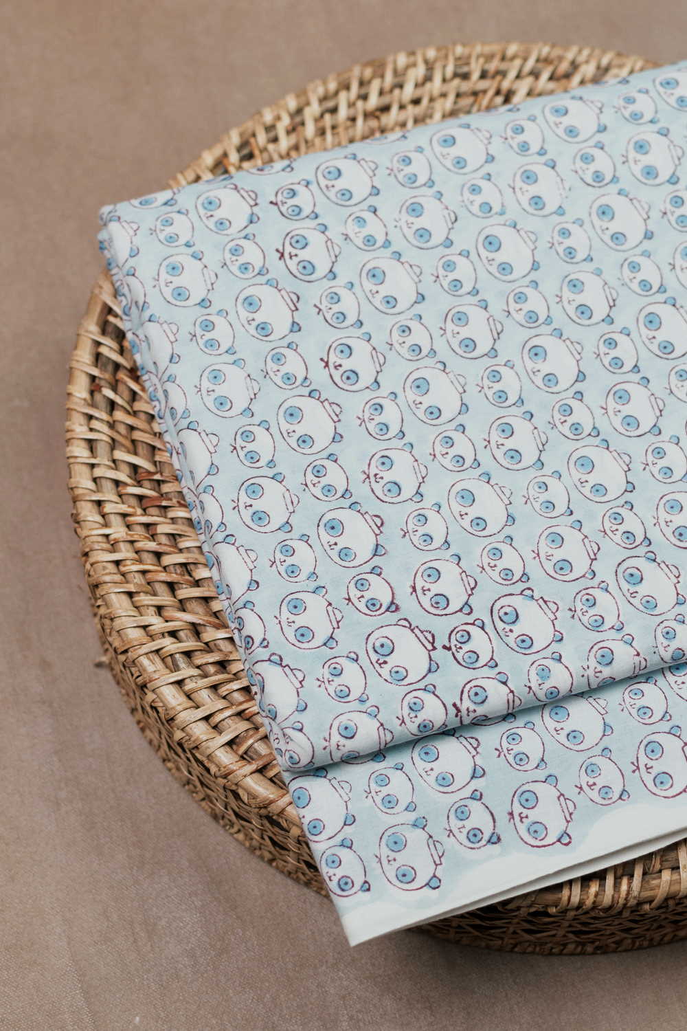 Baby Panda - Blue Sanganeri Cotton Fabric