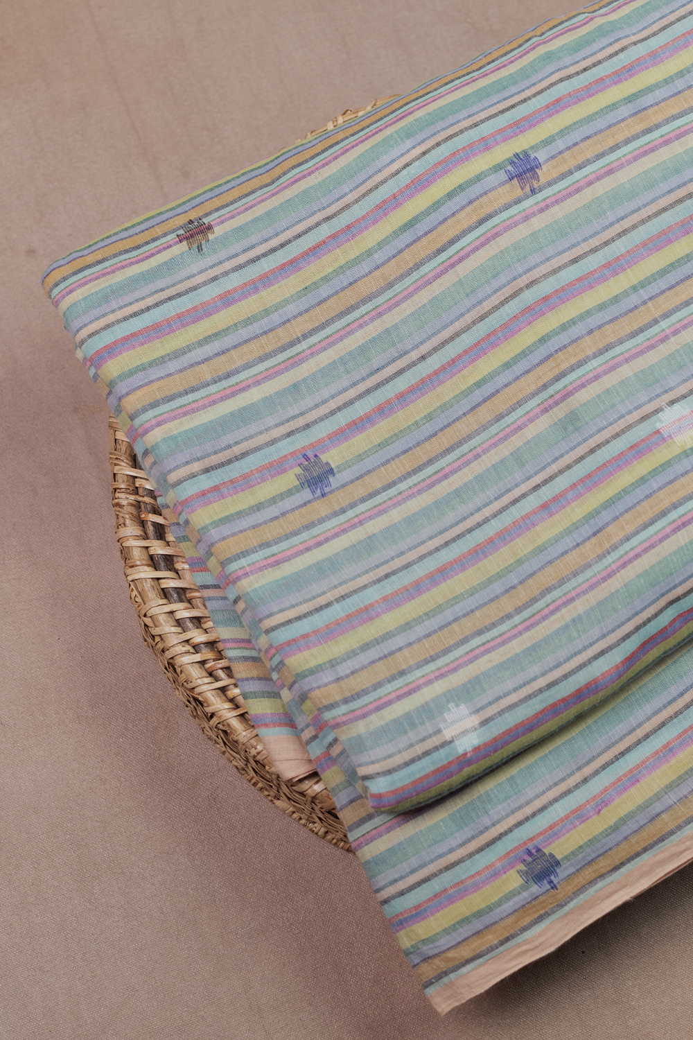 Multi-Coloured Stripe with Butta Jamdani Cotton Fabric
