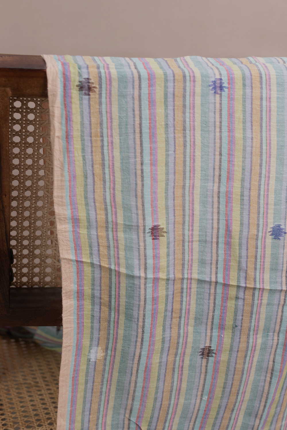 Multi-Coloured Stripe with Butta Jamdani Cotton Fabric
