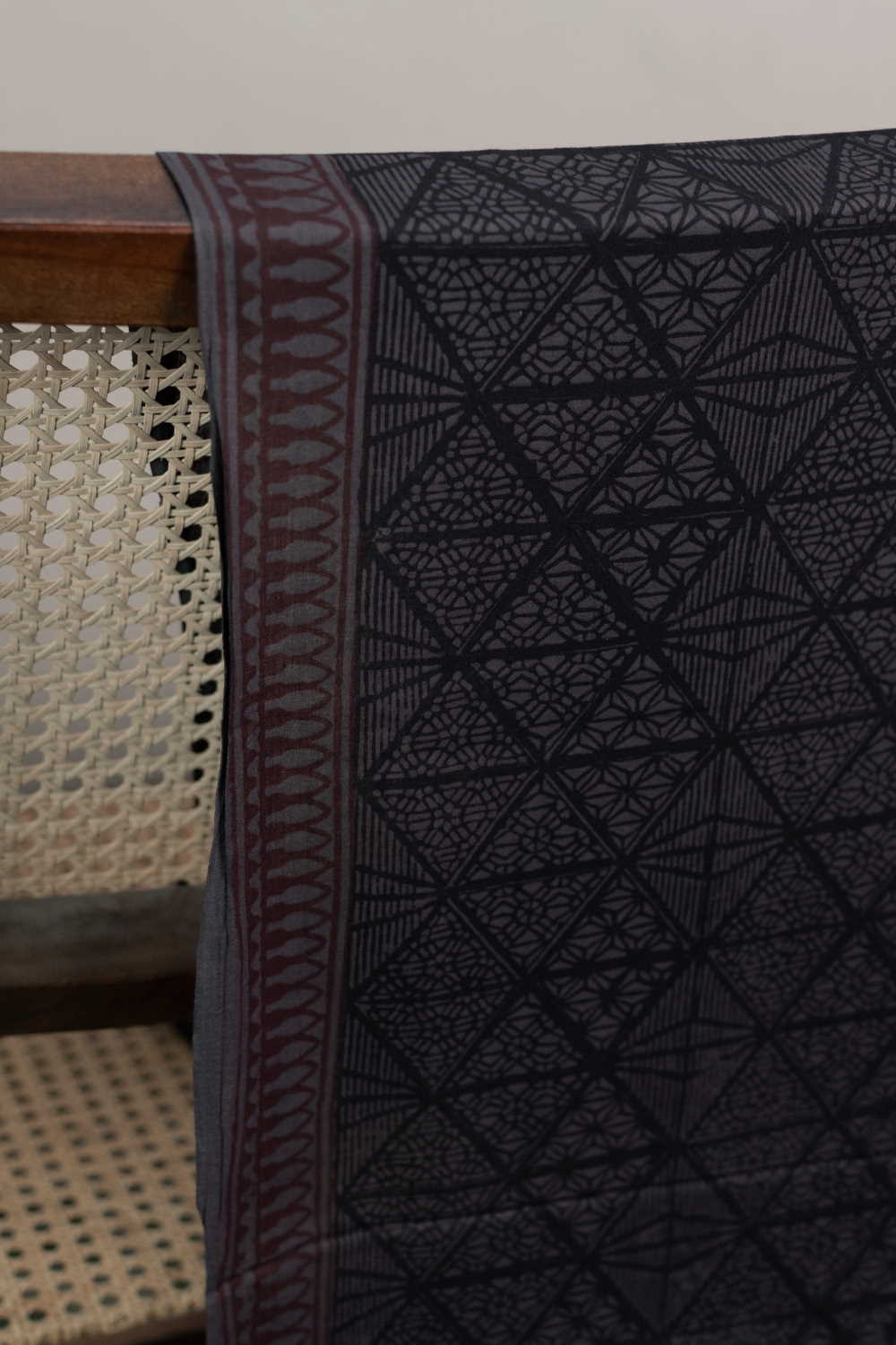 Grey Pattern Bagh Cotton Fabric - 1m