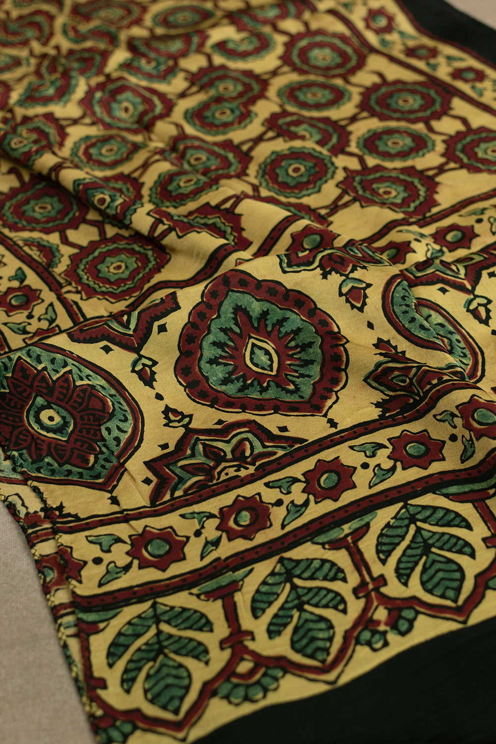 Yellow with Intricate Pattern Ajrak Modal Silk Stole