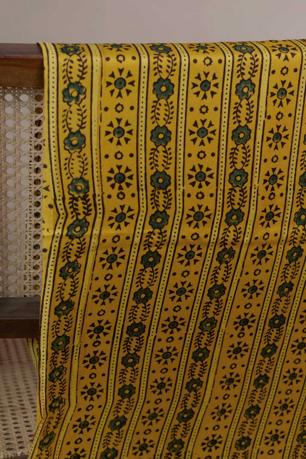 Yellow Ajrak Modal Silk Fabric