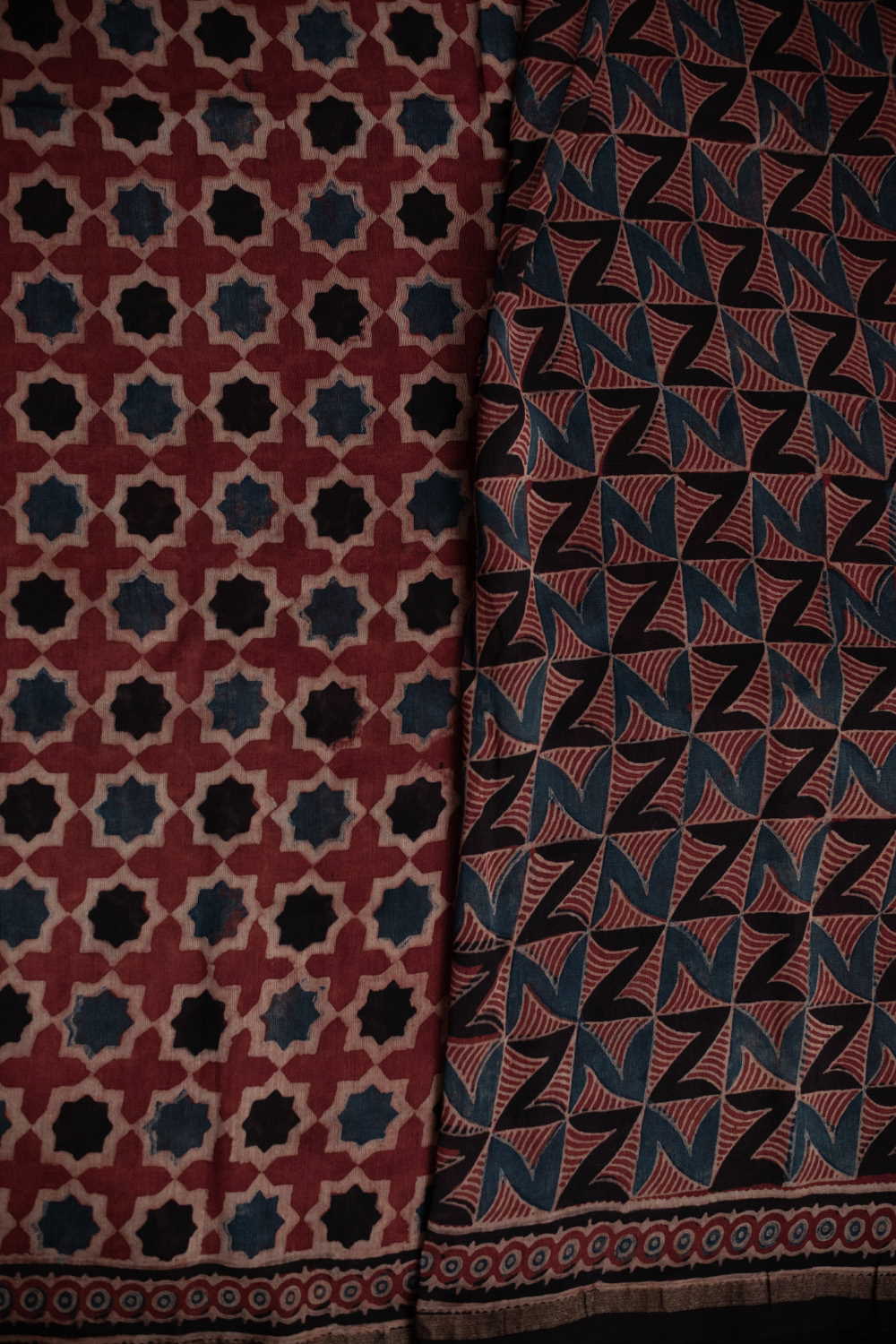 Motifs on Maroon Ajrak Chanderi saree