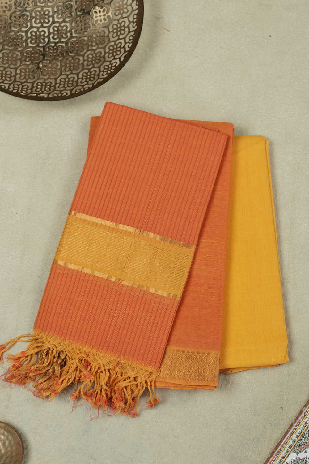 Buy Orange Mangalagiri Cotton Suit Online at Matkatus