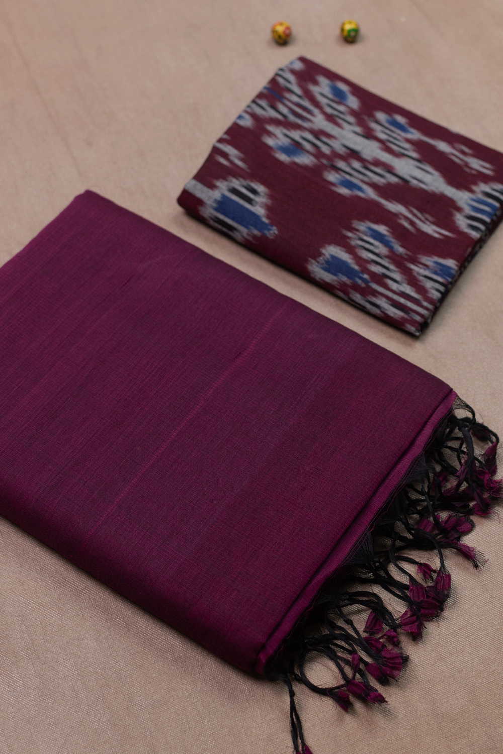 Shade of Purple Mangalagiri Cotton saree with Ikat Blouse