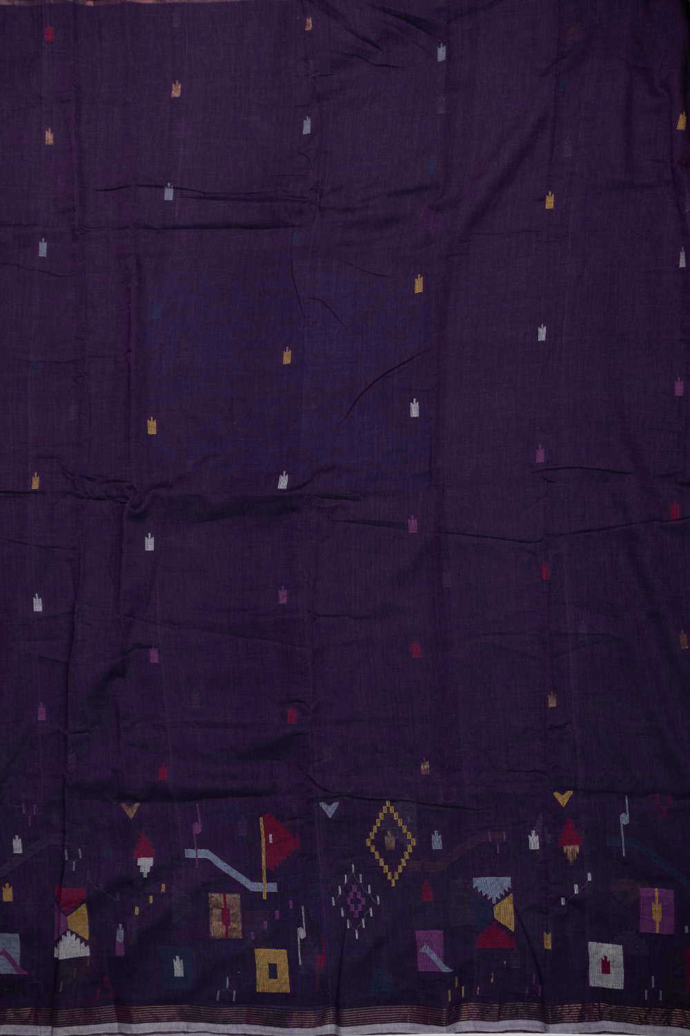 Purple Jamdani Border Cotton Fabric