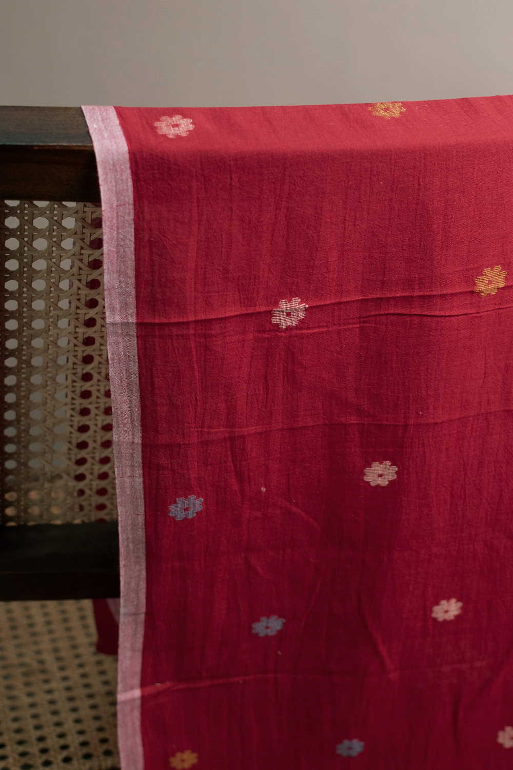Tomato Red with Butta Jamdani Cotton Fabric
