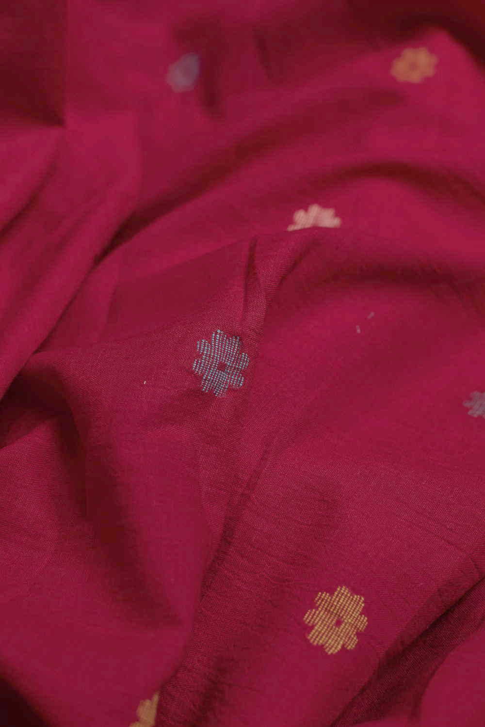 Tomato Red with Butta Jamdani Cotton Fabric