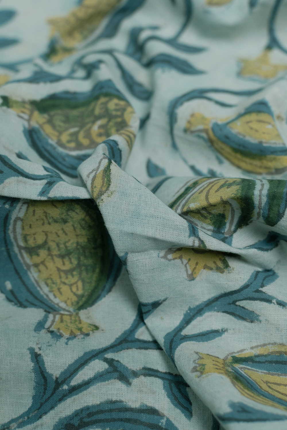 Pumpkin Floral Bagru Cotton Fabric