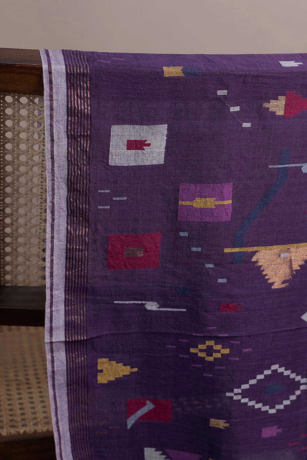 Purple Jamdani Border Cotton Fabric