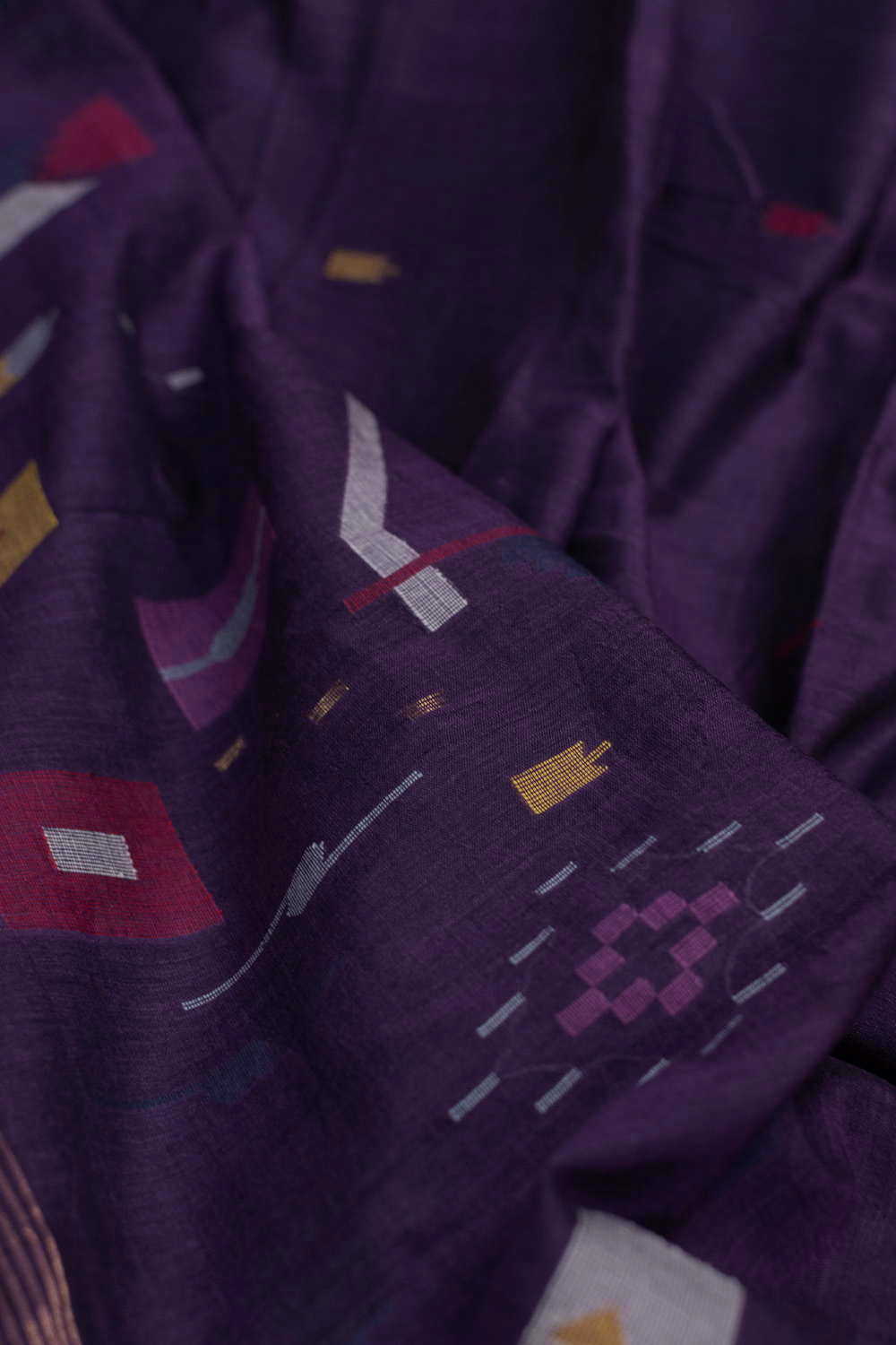 Purple Jamdani Border Cotton Fabric