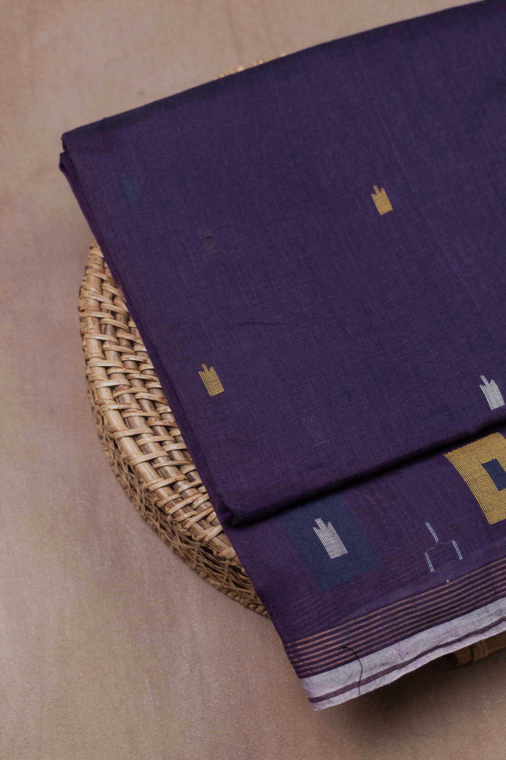 Purple Jamdani Border Cotton Fabric