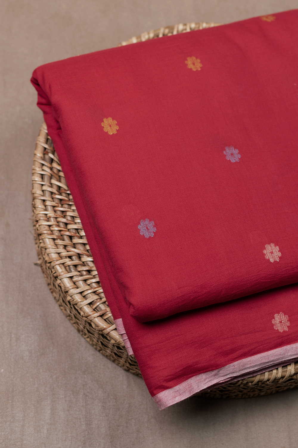 Tomato Red with Butta Jamdani Cotton Fabric
