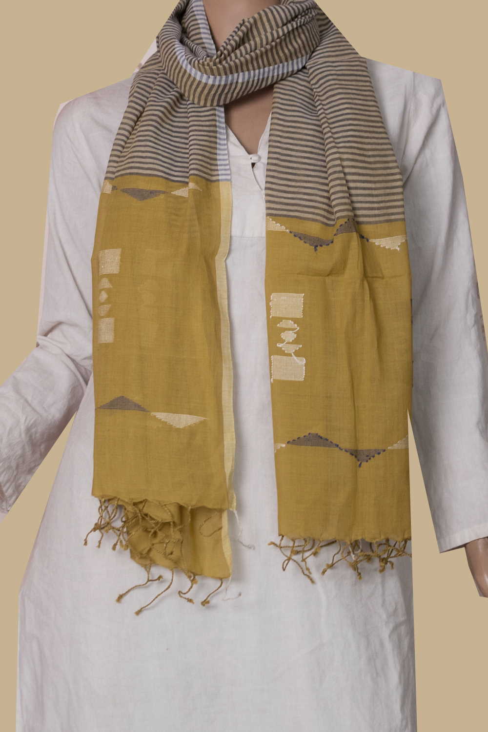 Shop Elegant Stripe with Yellow Jamdani Cotton Stole at Matkatus