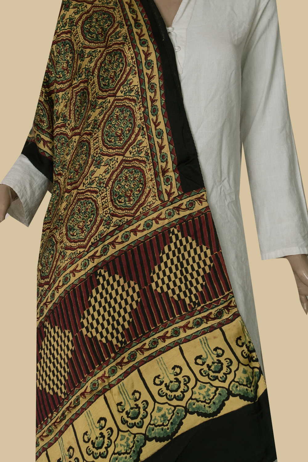 Yellow Ajrak Modal Silk Stole